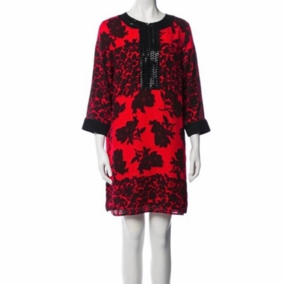 NWT MICHAEL KORS Red & Black Floral Shift Dress - Picture 6 of 11